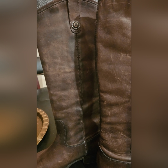 FRYE Melissa button lug tall boots in color Smoke. Size 8 - Picture 9 of 15